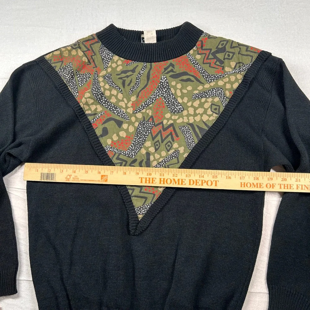 Vintage In Phase Sweater Womens Small Black Abstract Mixed Media Knit USA Made